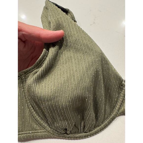 CUPSHE Size Large Green Silver Shimmer Bikini Top Underwire Boho Festival - Picture 7 of 7